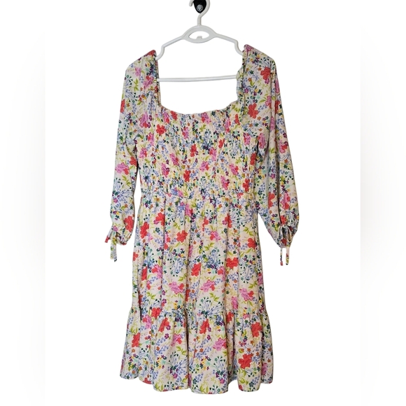 Floral Print Dress Girlie Spring Feminine Size M Flowy Ruffle Bohemian Lines - Picture 1 of 6